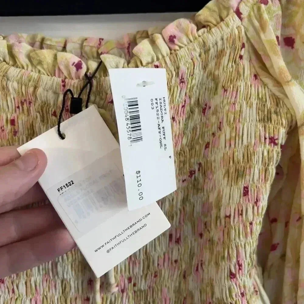 1112 NWT Faithful The Brand Isadora Puff Sleeve Crop Top Size US 2